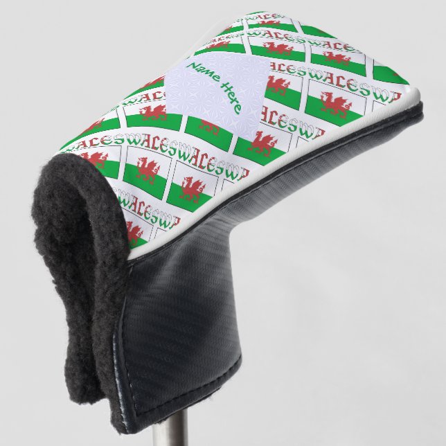 Wales Welsh Flag Tiled Green Personalized  Golf Head Cover (3/4 Front)