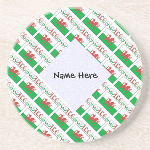 Wales Welsh Flag Tiled Personalized Name  Coaster