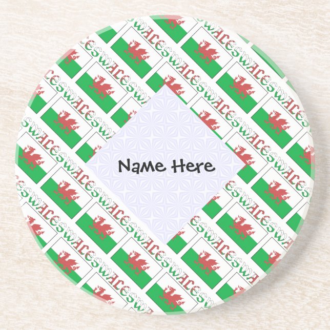 Wales Welsh Flag Tiled Personalized Name  Coaster (Front)