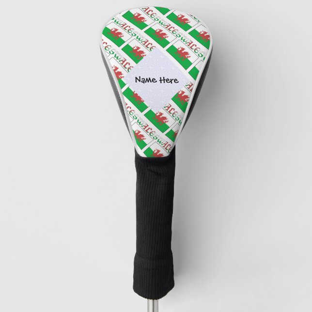 Wales Welsh Flag Tiled Personalized Name  Golf Head Cover (Front)
