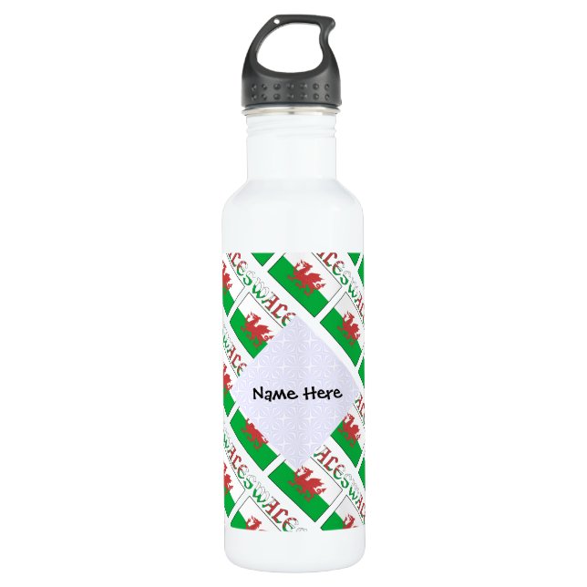Wales Welsh Flag Tiled Personalized  Stainless Steel Water Bottle (Front)