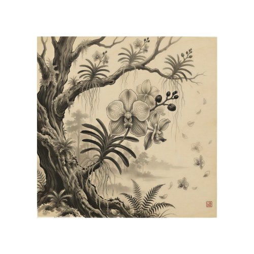 Waling-Waling — Philippine Queen Orchid Sumi-e  Wood Wall Art