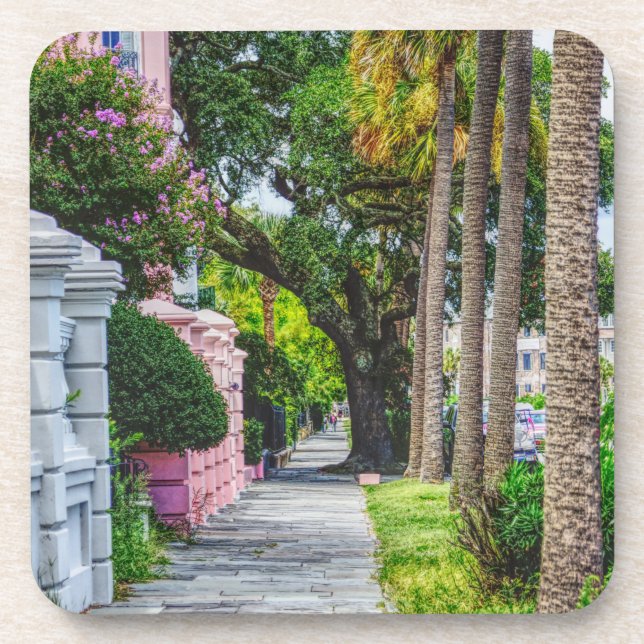 Walk Along Rainbow Row Beverage Coaster (Front)