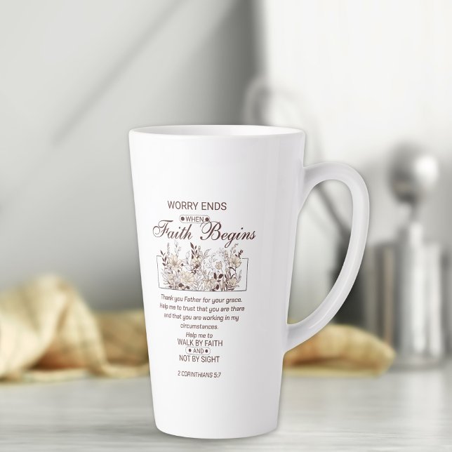 Walk by Faith 2 Corinthians Floral Scripture Latte Mug (Creator Uploaded)