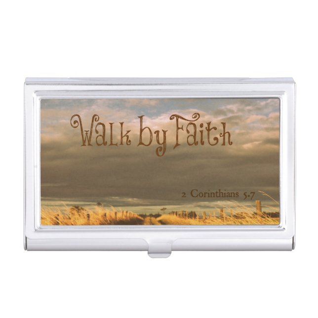 Walk by Faith Bible Verse Scripture Business Card Case (Front)