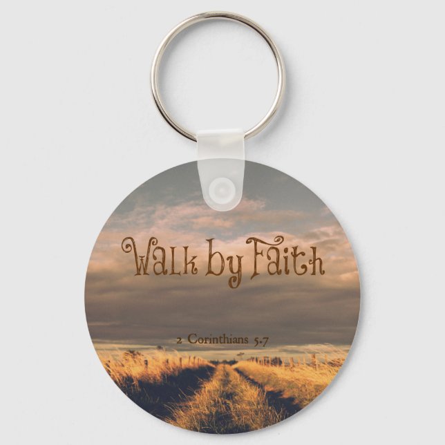 Walk by Faith Bible Verse Scripture Keychain (Front)