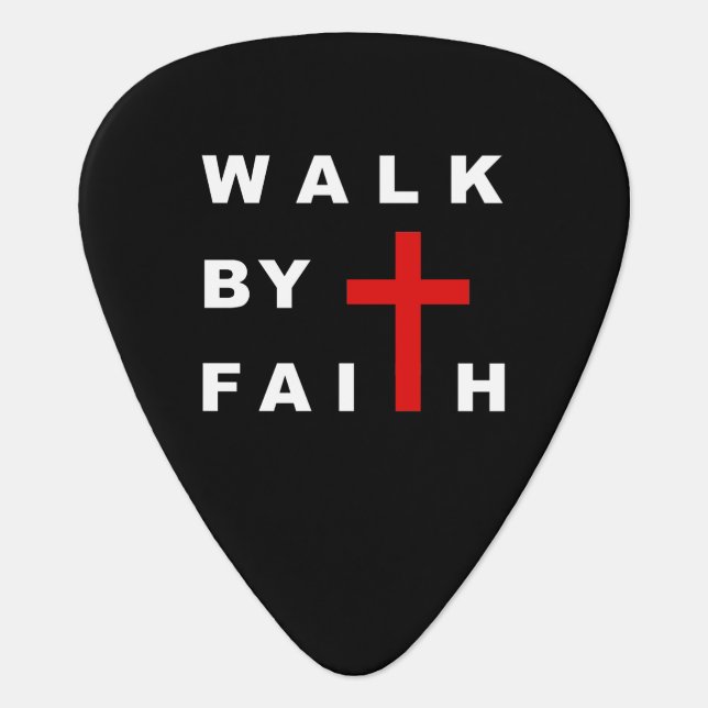 Walk by Faith Christian Cross Bible Quote Guitar Pick (Front)