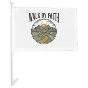 Walk By Faith Christian Mountain Path Vector Car Flag