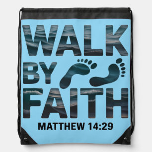 Walk By Faith Christian Ocean Drawstring Bag