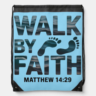 Walk By Faith Christian Ocean Drawstring Bag