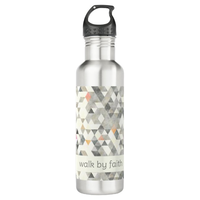Walk by Faith Gray Triangle Pattern Stainless Steel Water Bottle (Front)