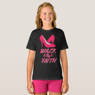 Walk By Faith Hot Pink Bible Quote Girl's T-Shirt
