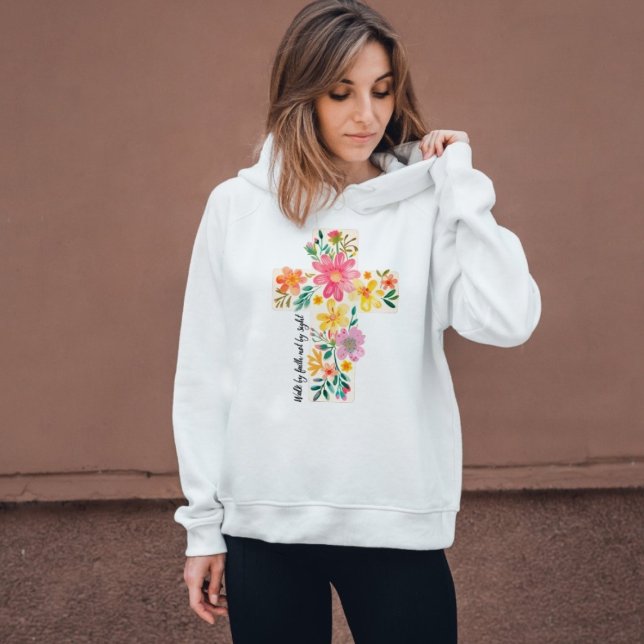 Walk By Faith Jesus is Light Floral Cross Hoodie (Creator Uploaded)