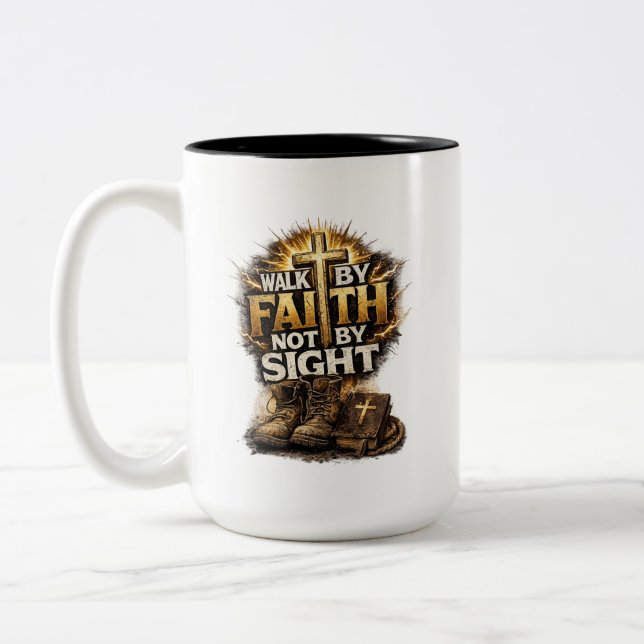 Walk By Faith Not By Sight Two-Tone Coffee Mug (Left)