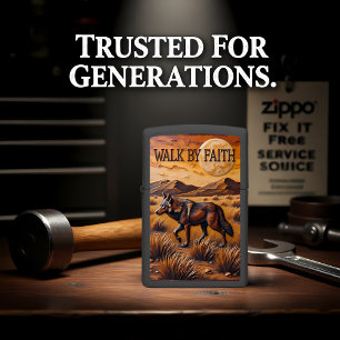 Walk By Faith Wolf Desert Moon Zippo Lighter