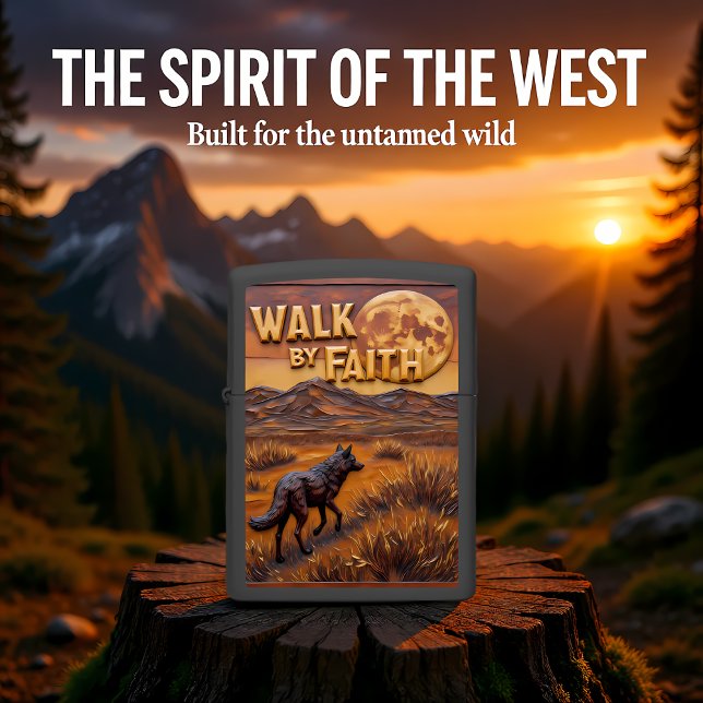 Walk By Faith Wolf Desert Moon Zippo Lighter (Creator Uploaded)