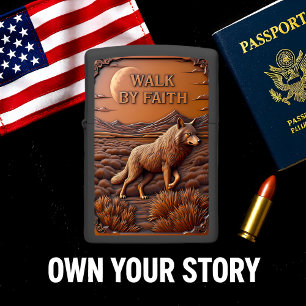 Walk By Faith Wolf Desert Moon Zippo Lighter