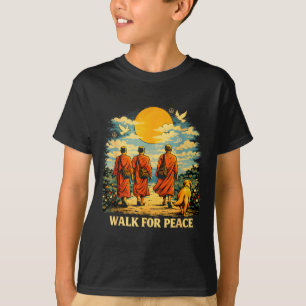 Walk for peace monks dog sunset spiritual journey T-Shirt