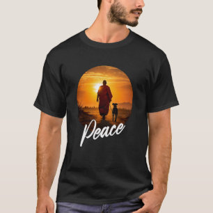 Walk for Peace u2013 Monk with Aloka Dog Sunset Co T-Shirt