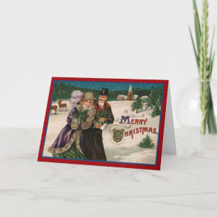 Walk In Christmas Eve Snow Vintage Christmas Holiday Card