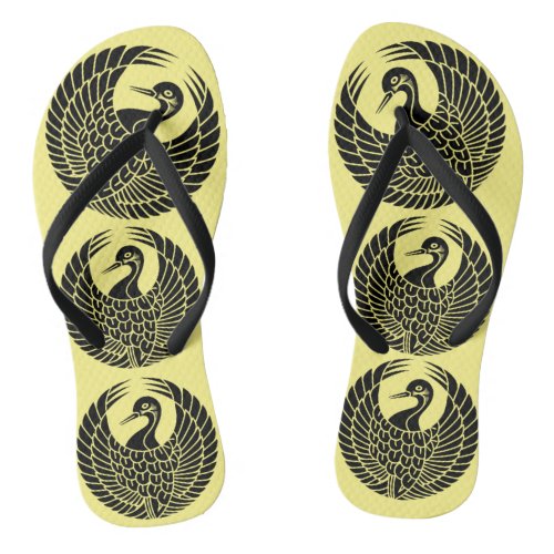 Walk in Japanese Elegance 森鶴の丸 Pattern Flip_Flops Flip Flops