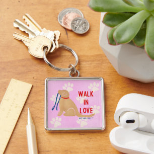 Walk in Love Golden Retriever Dog Pink Magnet Keychain