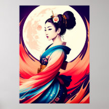 Walk In The Moonlight Japanese Geisha