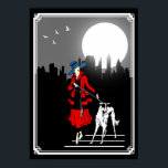 Walk In The Moonlight Vintage Art Deco Lady  Poster<br><div class="desc">Walk In The Moonlight - Vintage Art Deco Poster with a woman and a dog.</div>