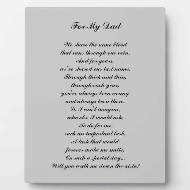 "Walk Me Down the Aisle?" Plaque (Front)