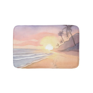 Walk on the Beach Ocean Watercolor Bath Mat