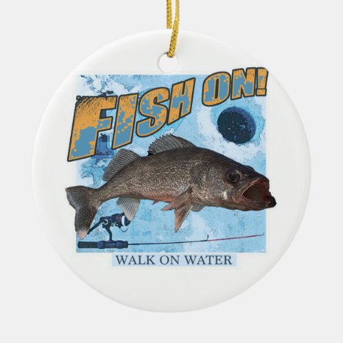 Walk on water walleye ceramic ornament