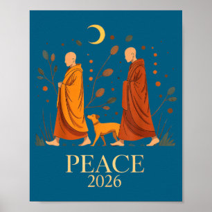 Walk peace 2026 world peace monks with aloka dog poster