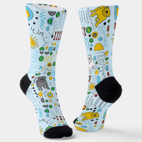 WALK PEE SNOOZE Bulldog Doggy Dog Modern  Socks