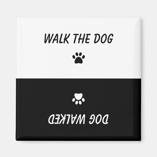 Walk the Dog Black White Paws Print Reversible Magnet (Front)