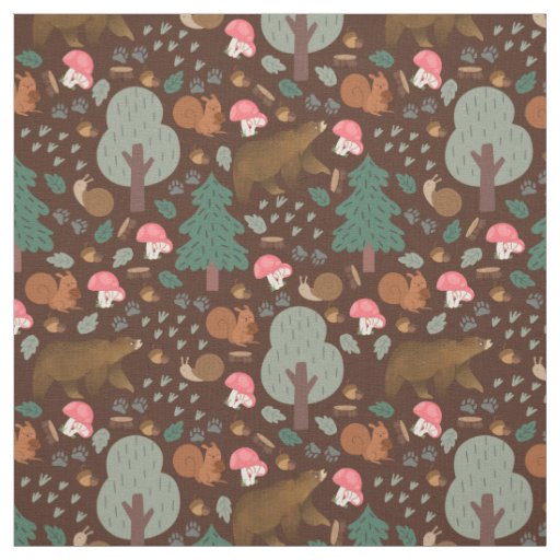 Walk Through the Woods on Chocolate Brown Fabric