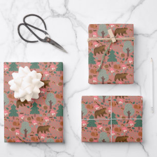Walk Through the Woods on Dark Coral Wrapping Paper Sheets