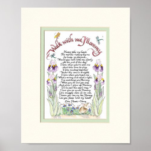 Walk With Me Mommy Watercolor Personalized Poster