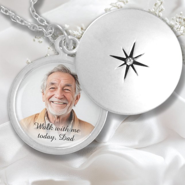 Walk with me today, Dad! Wedding, Photo, Memorial  Locket Necklace (Walk with me today, Dad! Wedding, Photo, Memorial Locket Necklace with your Favorite Photo and Text.)