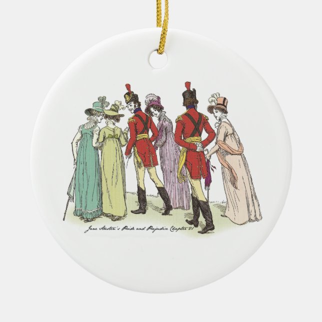 Walk With Officers - Jane Austen Pride & Prejudice Ceramic Ornament (Front)