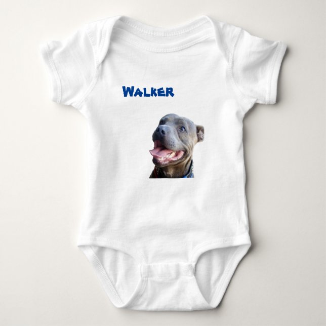 Walker Name With Staffy Bull Terrier Baby Bodysuit (Front)