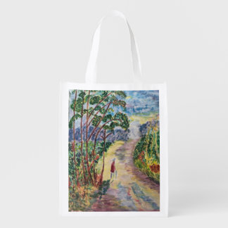 Walking along a path grocery bag
