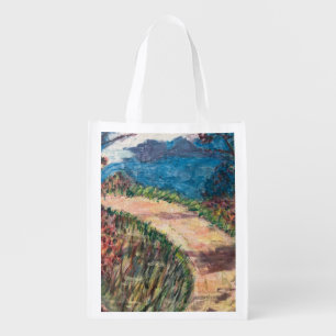 Walking along a path grocery bag