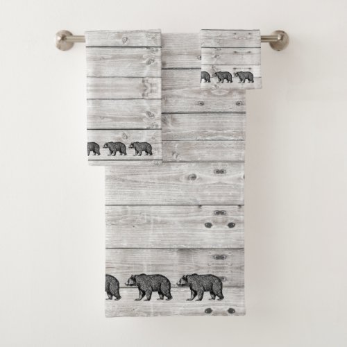 Walking Bear Gray Wood Pattern Bath Towel Set