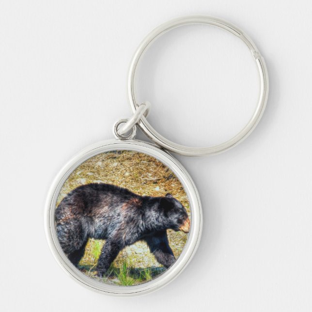 Walking Black Bear Wildlife Photo Art Keychain (Front)