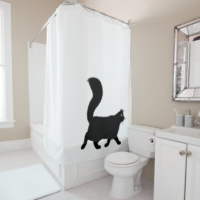 Walking Black Cat | Cool Kitty Novelty Shower Curtain (In Situ)