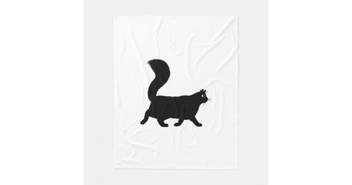 Walking Black Cat Cool Kitty With Fluffy Tail Fleece Blanket Zazzle