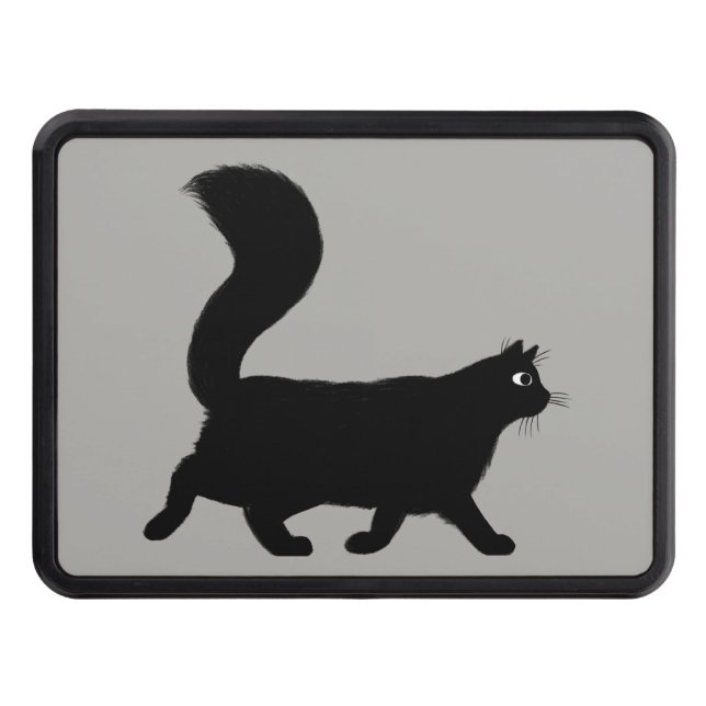 Walking Black Cat | Cool Kitty with Fluffy Tail Hitch Cover (Front)
