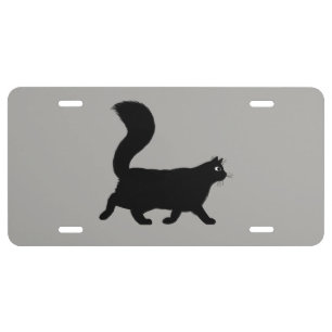 Walking Black Cat   Cool Kitty with Fluffy Tail License Plate