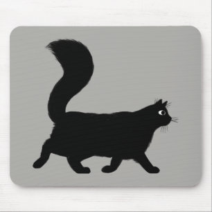 Walking Black Cat Cool Kitty with Fluffy Tail Mouse Pad