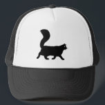 Walking Black Cat | Cool Kitty with Fluffy Tail Trucker Hat<br><div class="desc">A cool black kitty hat for fashionable cat people. Longhaired black cat with long fluffy tail walking with attitude. Unisex size fits most teens and adults.</div>